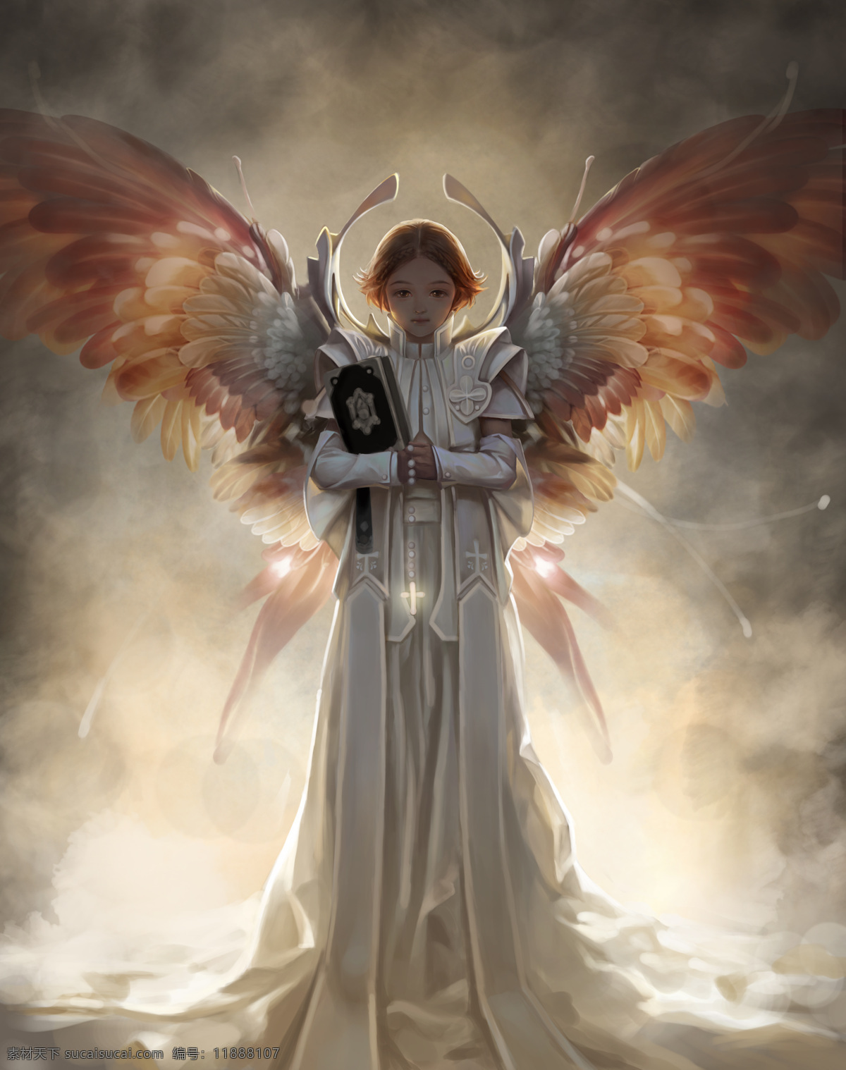 女牧师 美女 红色 羽翼 翅膀 圣经 白袍 原画 cg 人物素材 动漫人物 动漫动画 cg人物 cg人物1