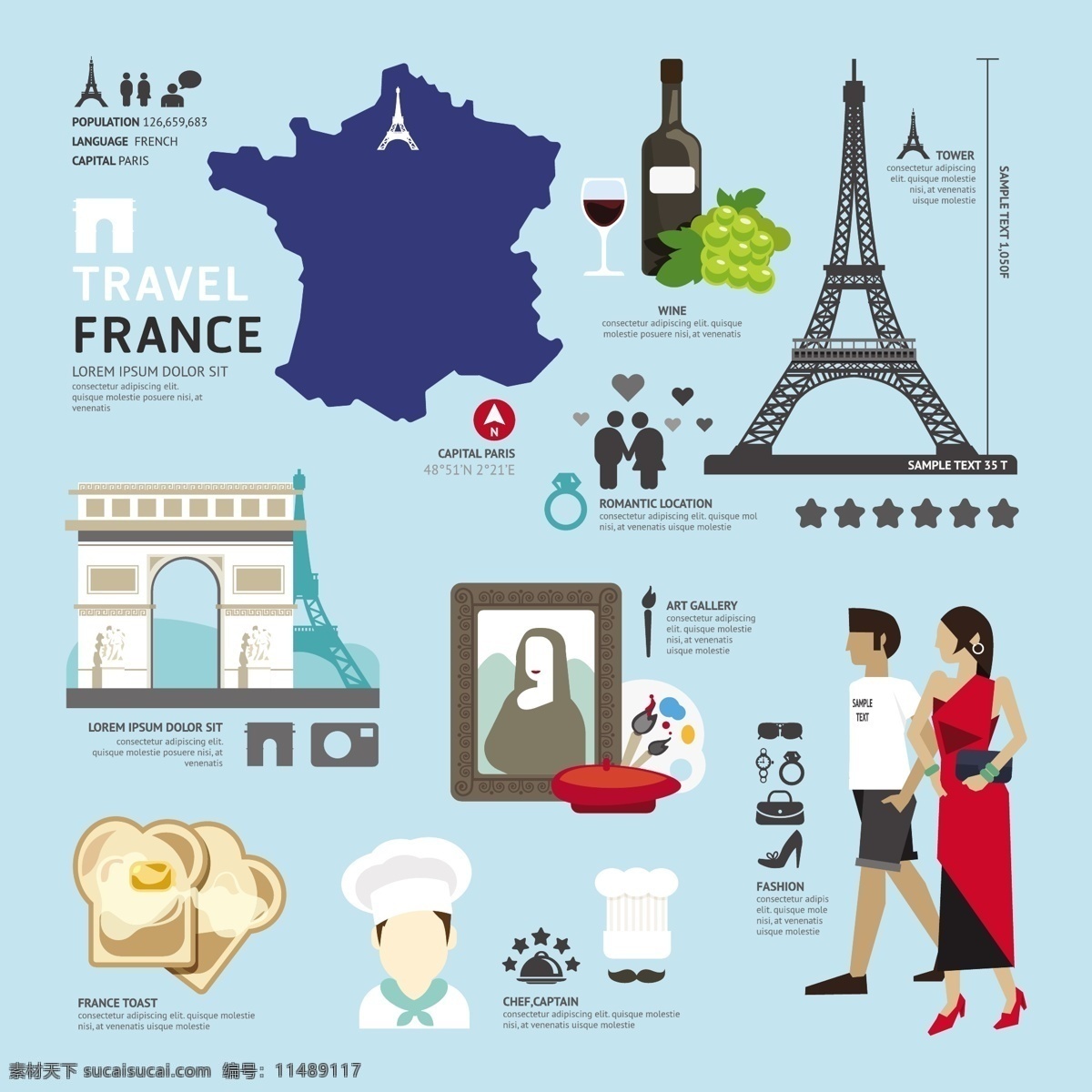 旅游文化 法国 文化 扁平化 地标 地域文化 帐篷 法国美食 法国图标