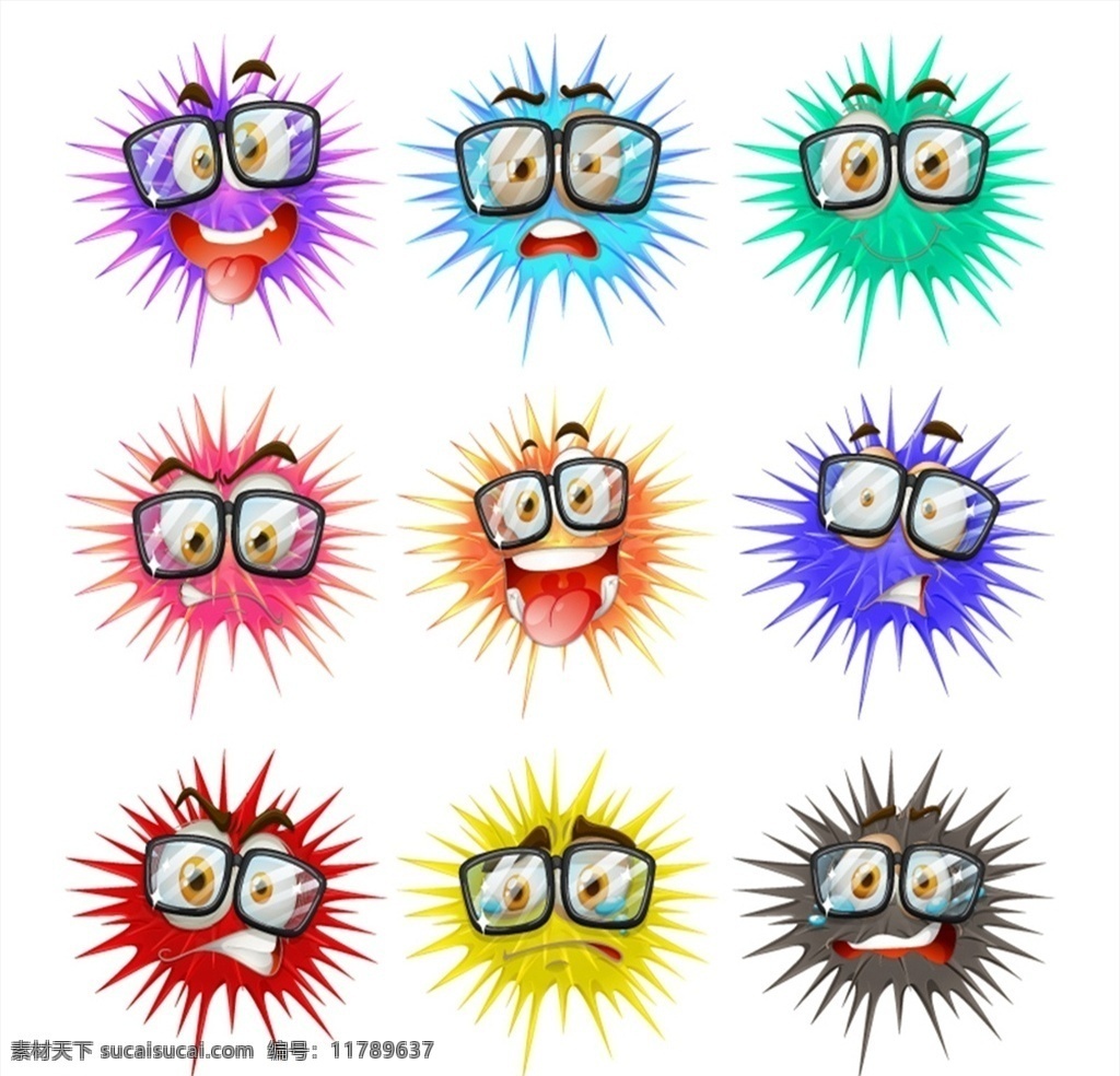 卡通 细菌 球 矢量 表情 细菌球 眼镜 病毒 高清图片