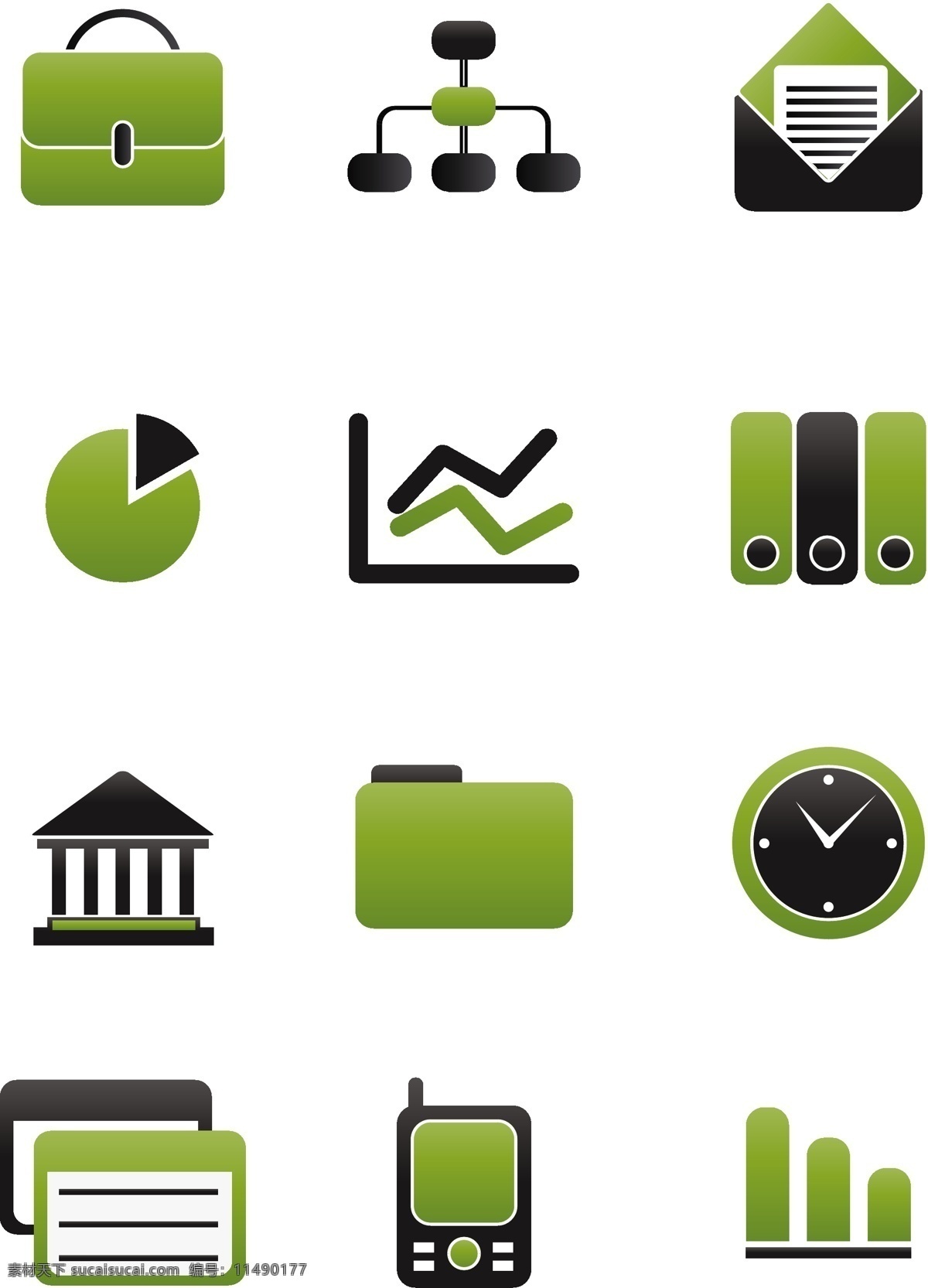 绿色 logo 房屋 时钟 手机 文件包 矢量图 日常生活