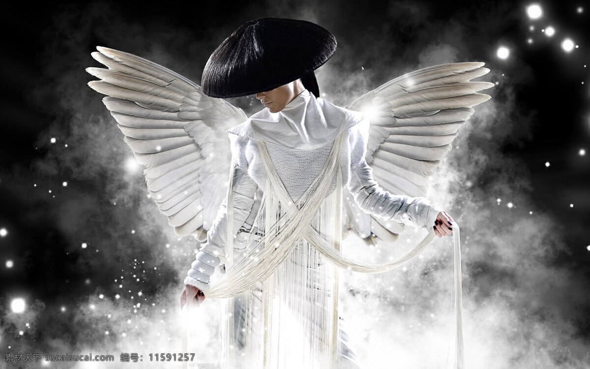 天使 女郎 白色 翅膀 帽子 美女 模特 人物摄影 人物图库 天使女郎 羽毛 psd源文件