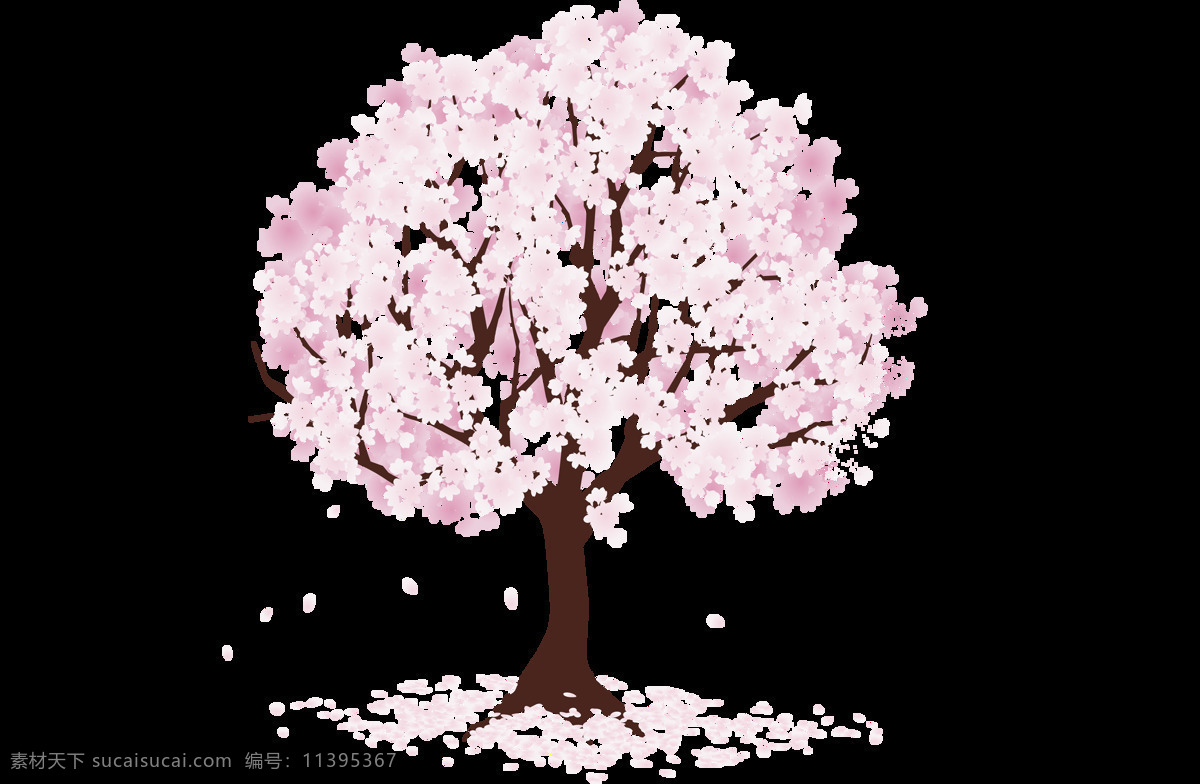 手绘 粉色 大树 元素 浪漫 唯美 粉色花瓣 飘落 png元素 免抠元素 透明元素