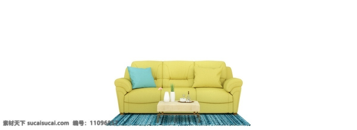 绿色 沙发 组合 家装 蓝色地毯 绿色沙发 装修 蓝色抱枕 花瓶 植物 白色茶几 茶具 家居设计