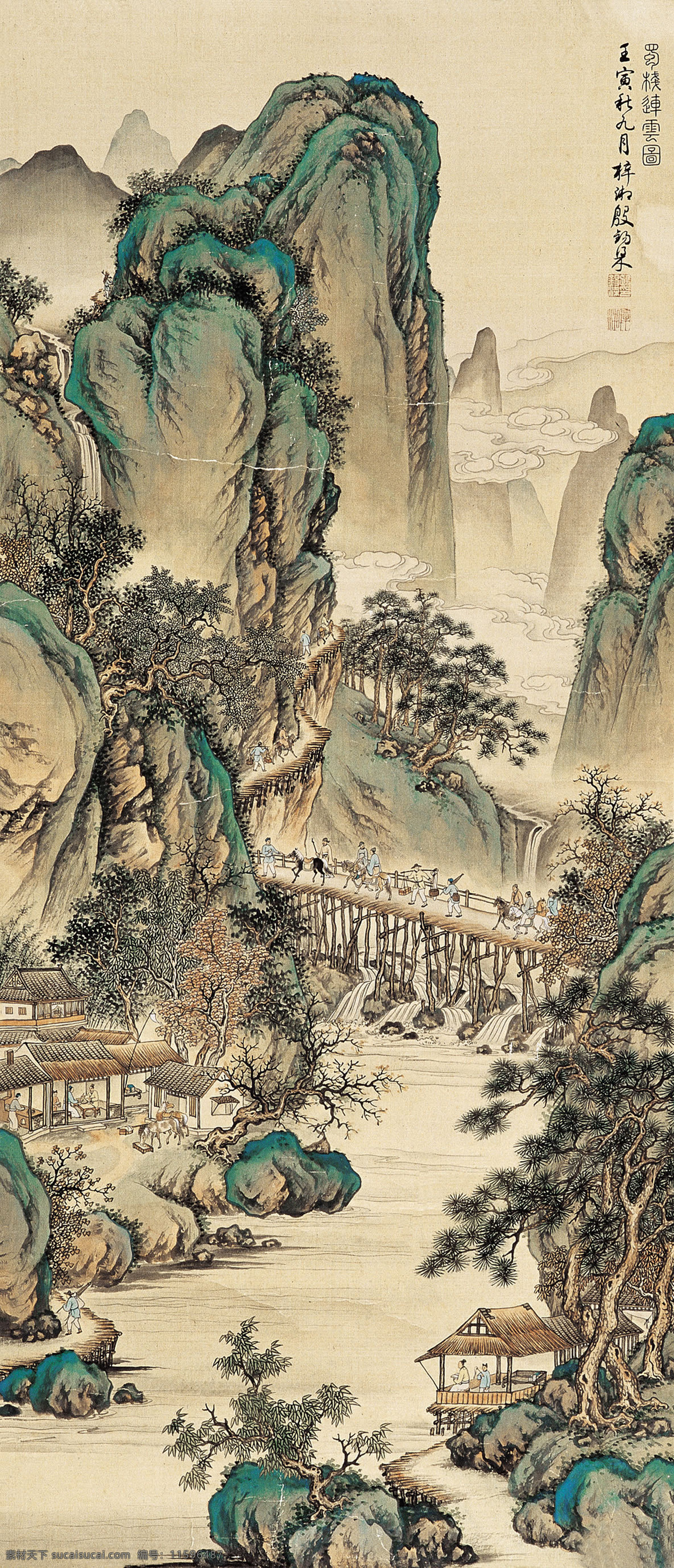 蜀栈连云 殷梓湘 近现代 山水画 精选 近代绘画国画 古画 书画 文化艺术 绘画书法 设计图库