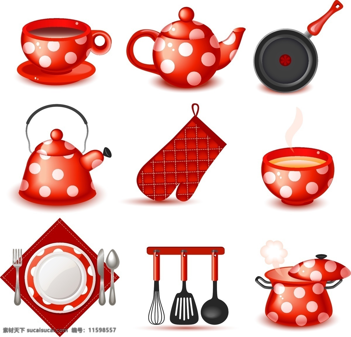 红色 书房 用具 图标 茶壶 炖锅 红色餐具 盘子