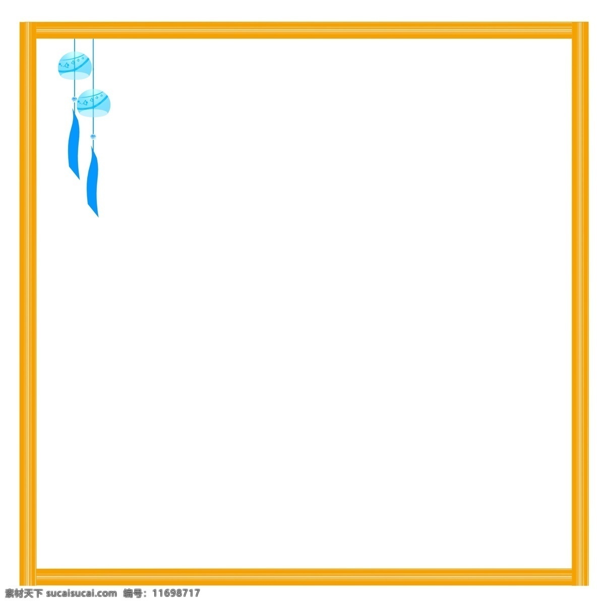 手绘 风铃 边框 插画 黄色的边框 蓝色的风铃 漂亮的风铃 卡通插画 手绘边框插画 创意的边框