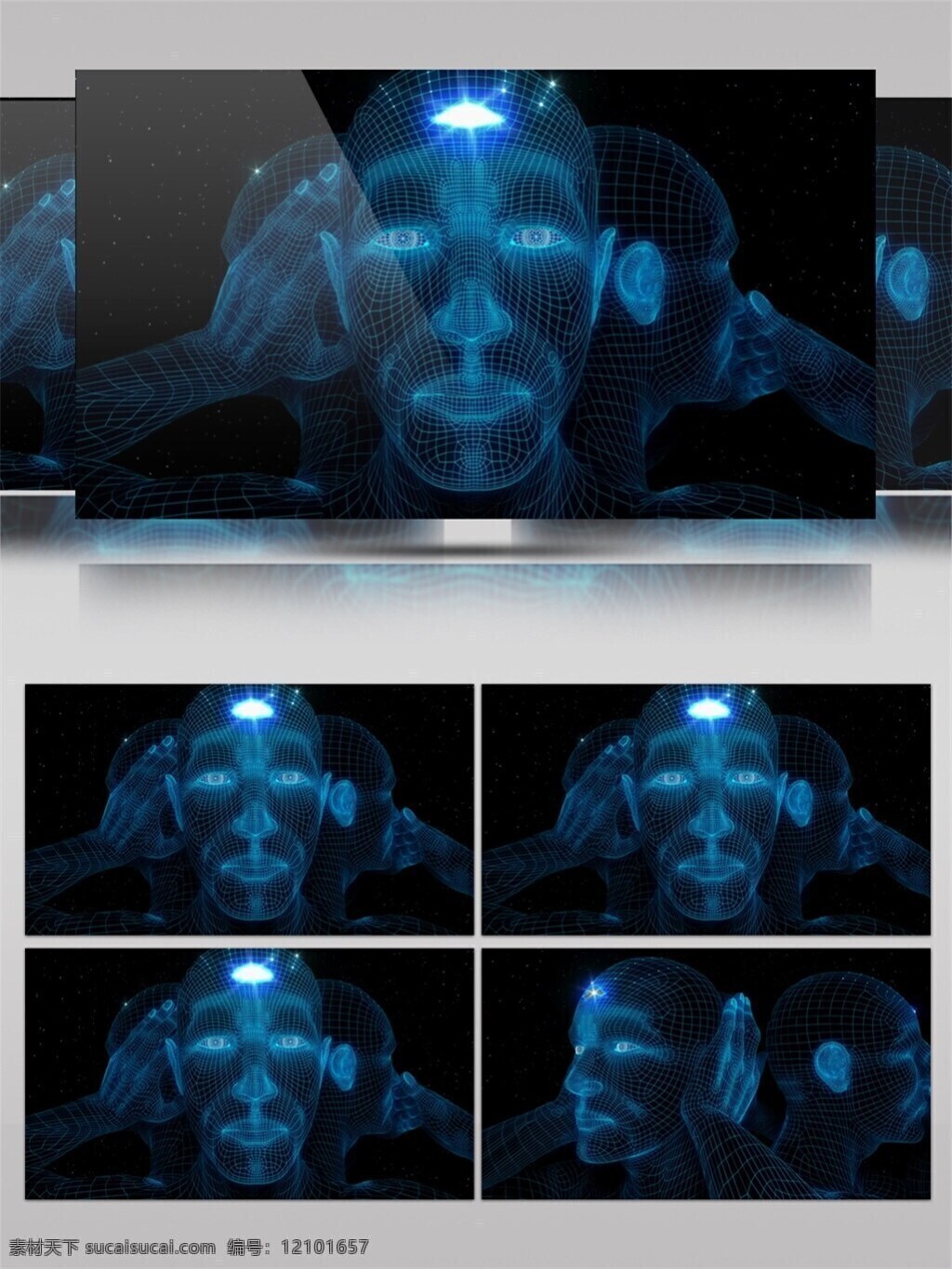 蓝色 线条 人形 科幻 高清 视频 产品展示 科技蓝色 动态人脸 视频素材 动态视频素材