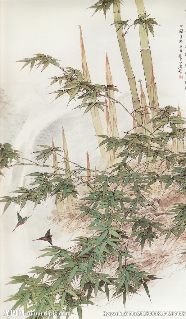 翠竹小鸟 工笔竹子 梅兰竹菊 小鸟 竹韵 工笔画 国画 花鸟画 工笔花鸟 翠竹 青竹 文化艺术 绘画书法