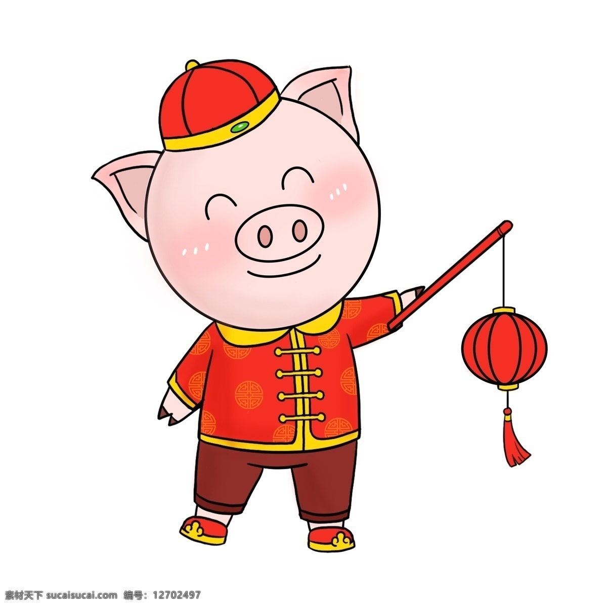 红色 卡通 猪年 动物 可爱 小 猪 提 灯笼 形象 喜庆 新年