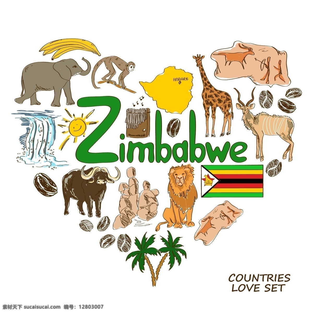 津巴布韦 国家 元素 国家元素 国家象征 手绘 矢量 zimbabwe 设计素材库 文化艺术 绘画书法