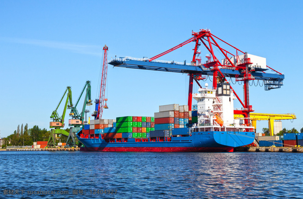 港口 码头 吊机 起重器 货船 集装箱 大海 泊位 机械 船务 工业生产 现代科技
