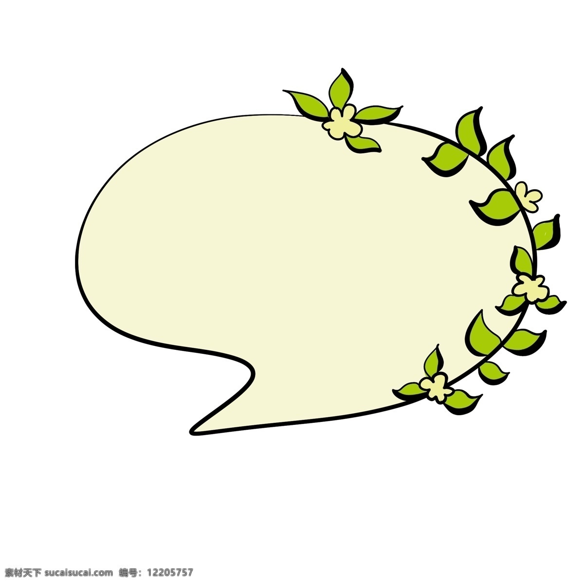 淡绿色 花边 对话框 绿色 叶子 花朵 嫩黄色 手绘 卡通 好看 装饰 清晰 明快色调 实用 图案