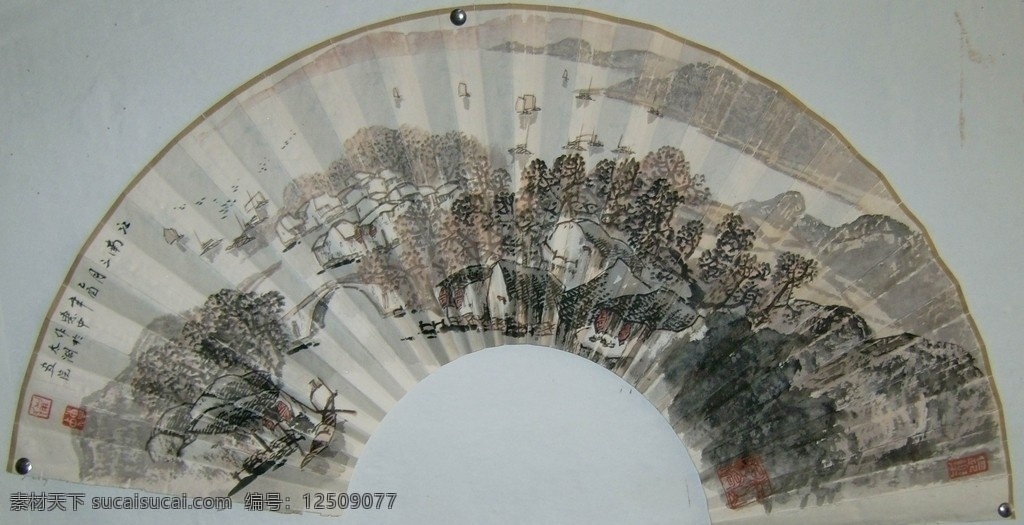 中国画 江南三月 扇面国画 山水中国画 图画 绘画书法 文化艺术