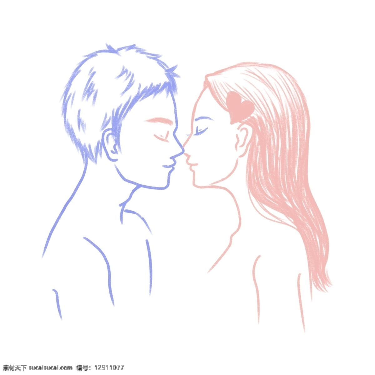 手绘 人物 情人节 情侣 亲密 动作 拥 吻 商用 元素 男女 蓝色 爱人 男生 女生 粉色 元素图标