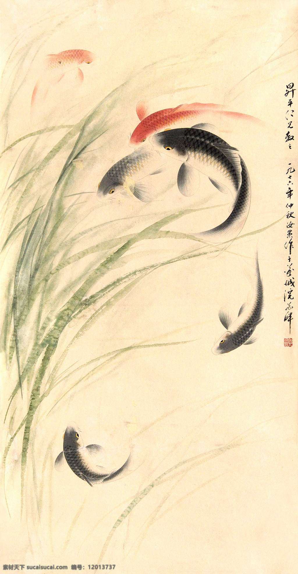 鱼戏 工笔 水墨绘画 写意 国画 建筑 传统纹样 风景 水草 鲤鱼 中国风 绘画书法 文化艺术