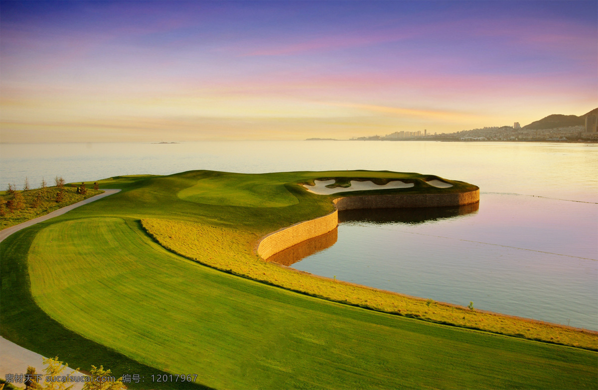 高尔夫球场 青岛石老人 17洞 天空 紫色调 海洋 山水风景 自然景观