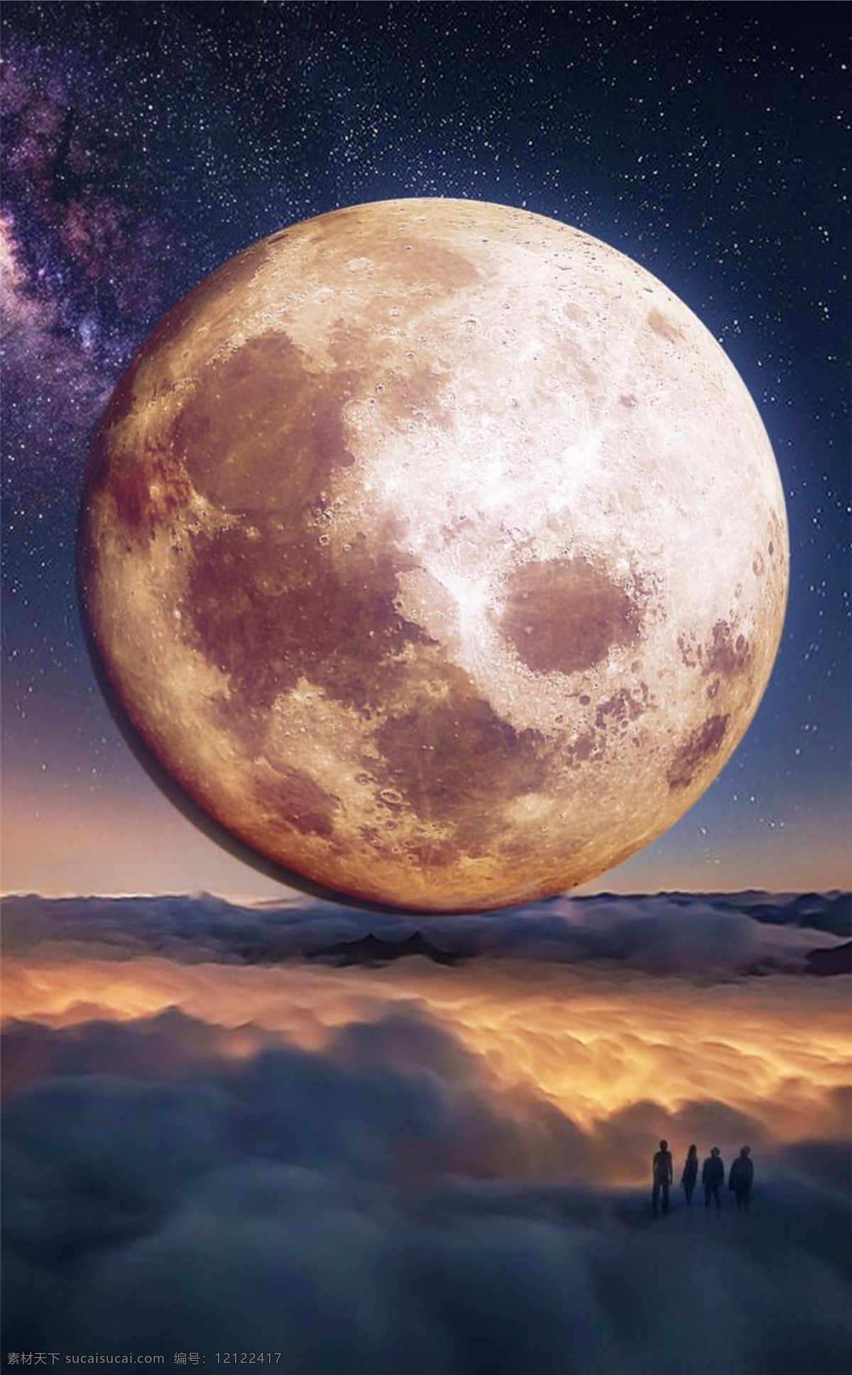 星空圆月 月亮 月亮的夜晚 天空 气氛 大气 神秘 梦 自然 光 月光 黑暗 银河 高清背景 自然景观 自然风景 地产元素