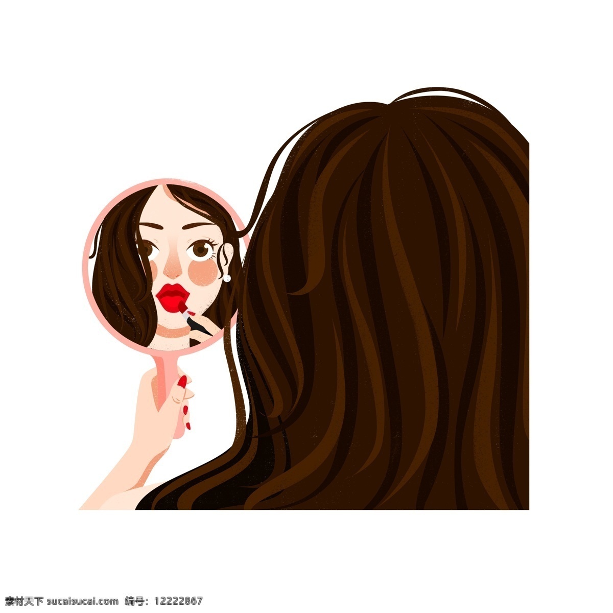 镜子 化妆 女生 卡通 元素 打扮 涂口红
