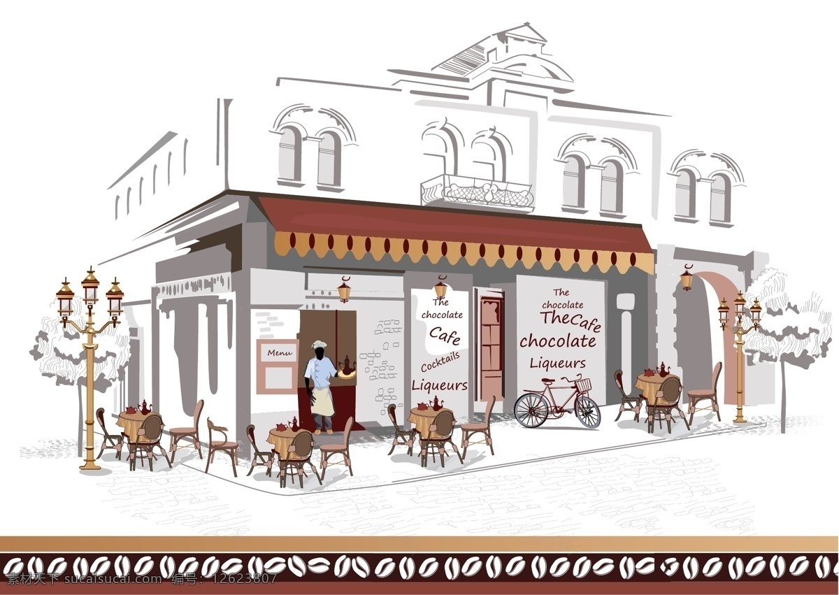 手绘 速写 建筑 插画 咖啡厅 艺术 房子