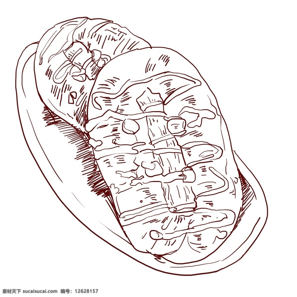 线描 食物 热狗 插画 美味的面包 可口的热狗 卡通插画 手绘美食插画 线描食物插画 美食