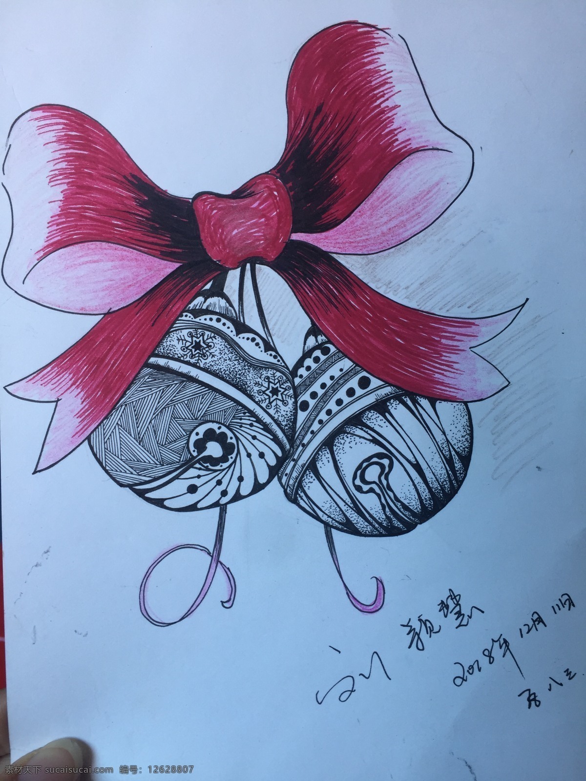 圣诞线描铃铛 线描 圣诞 铃铛 蝴蝶结 圆形铃铛 动漫动画