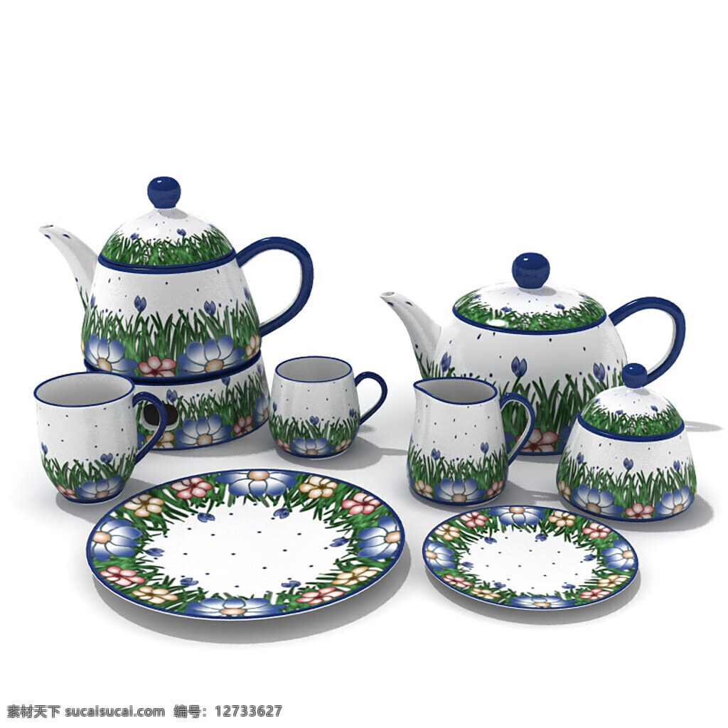 整套 茶具 餐具 泡茶 工具 杯子 茶壶 3d 模型 模型素材 杯子茶壶盘子 3d渲染