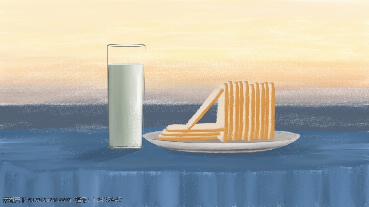 早安 你好 手绘 油画 风 日出 牛奶 面包 早餐 海报 大海 食物 壁纸 美食 早安你好 吐司 桌面 配图