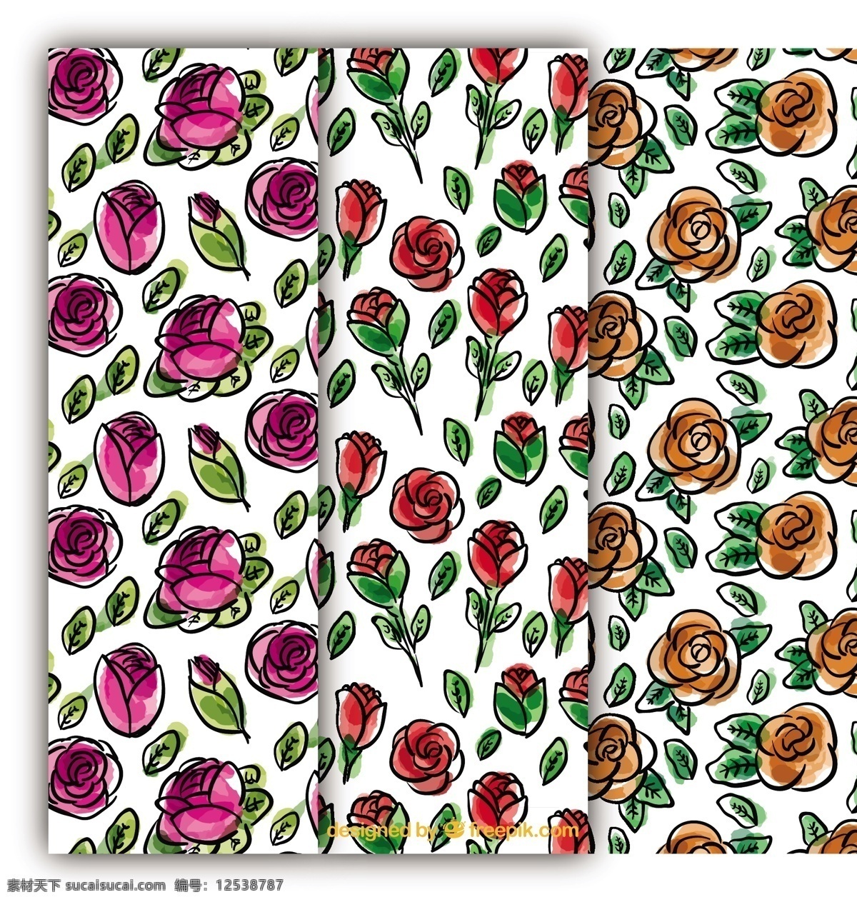 水彩玫瑰图案 背景 图案 花卉 水彩 手 自然 花卉背景 手绘 水彩花卉 玫瑰 花卉图案 水彩背景 春天 树叶 植物