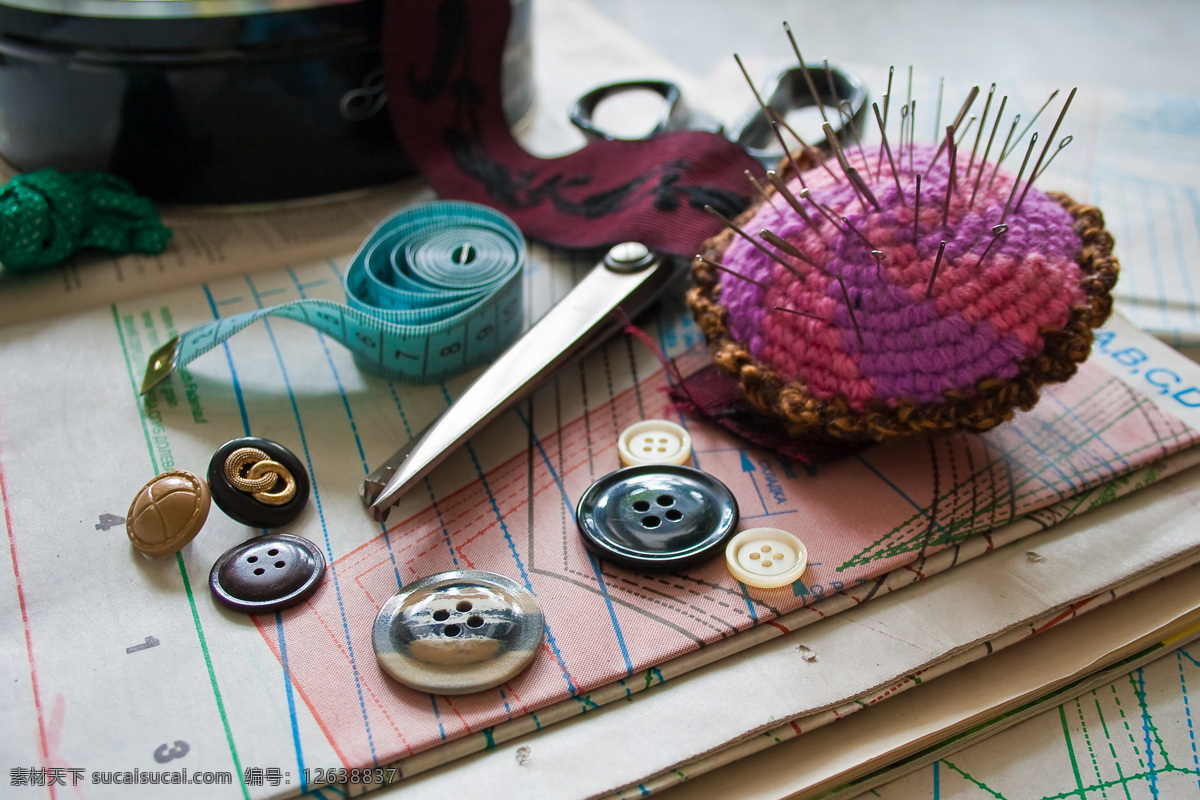 剪刀 针线 钮扣 针 线 裁缝工具 扣子 生活用品 生活百科
