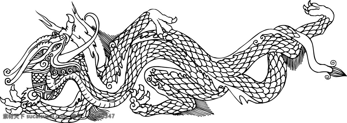 龙纹 中华传统 花纹 黑白 装饰 设计素材 龙凤图纹 中华图典 矢量图库 白色
