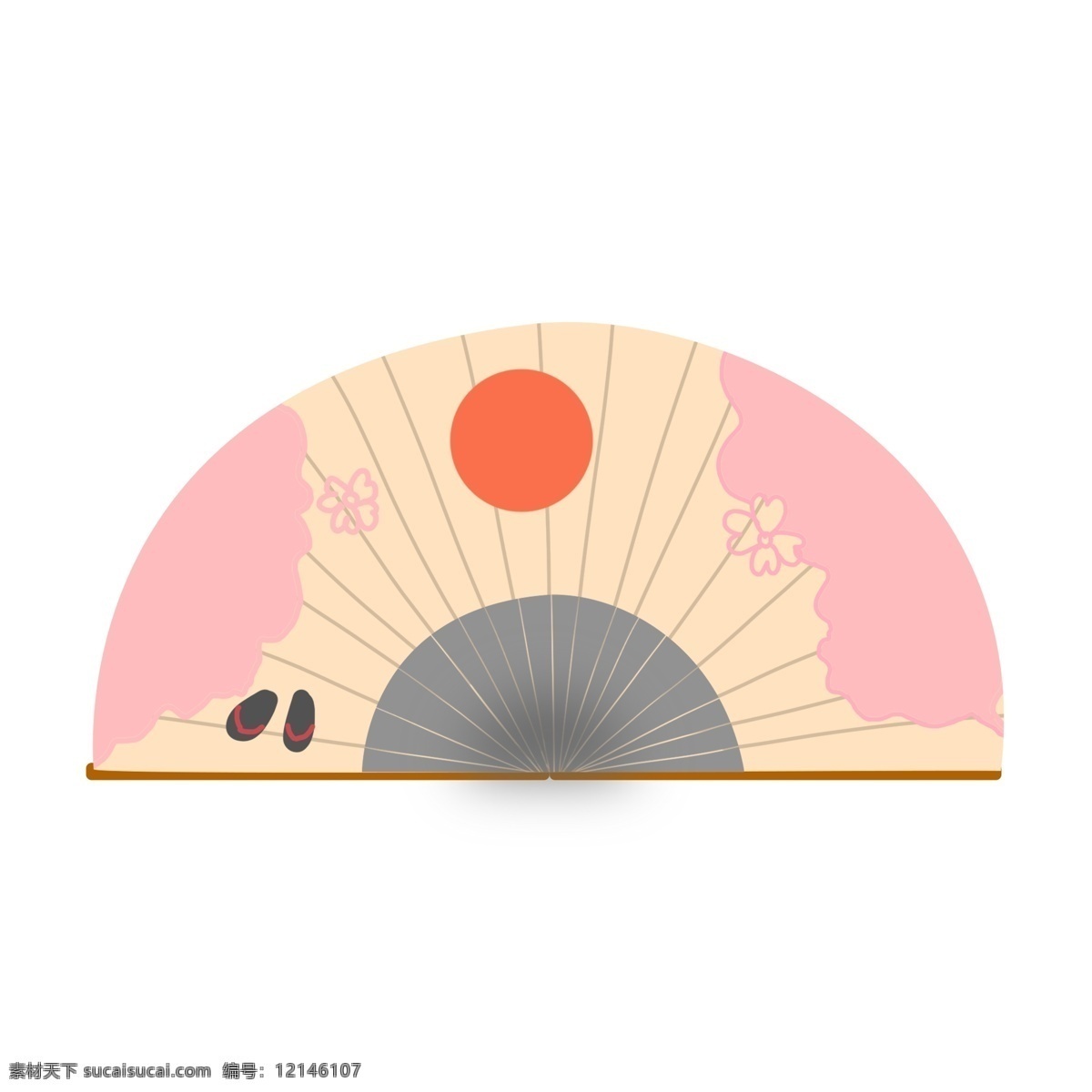 日式 粉色 折扇 插画 粉色扇面 花纹 扇子 卡通 半圆扇子 卡通图案装饰 手绘花朵