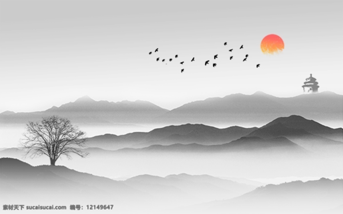 水墨画 山 水 抽象 风景 山水画 分层