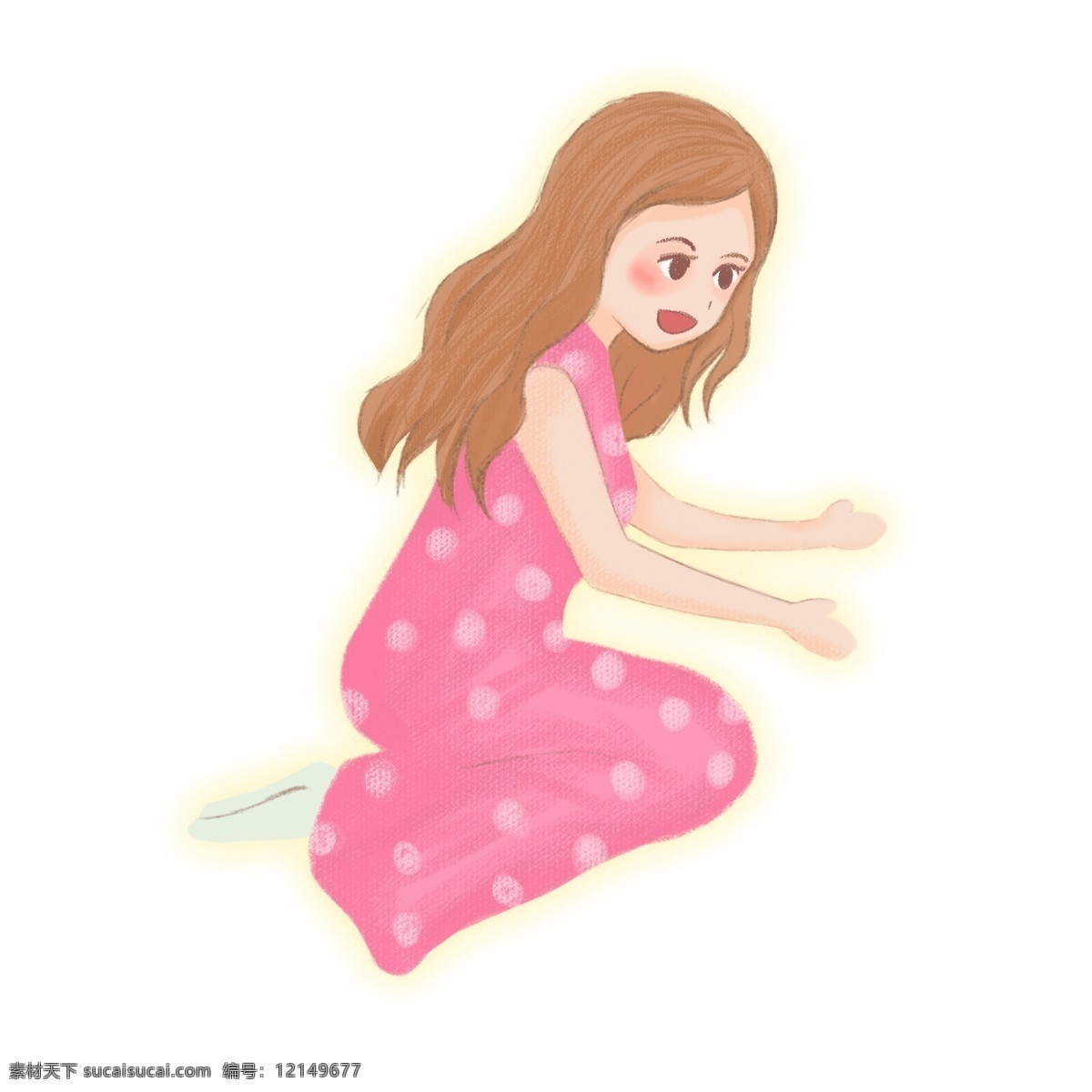 卡通 手绘 一个 妈妈 人物 清新 可爱 美女 女生 微笑 插画 跪着