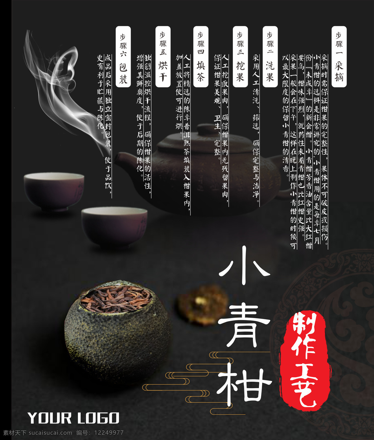 高档 大气 小青 柑 普 茶 制作 工艺 海报 简约 茶叶 黑色 小青柑 柑普茶 制作工艺