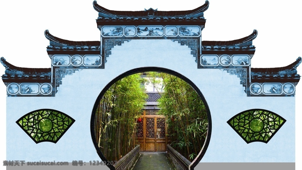 徽派马头墙 徽派 马头墙 背景墙 合影墙 徽派屋檐 徽派庭院 分层 背景素材