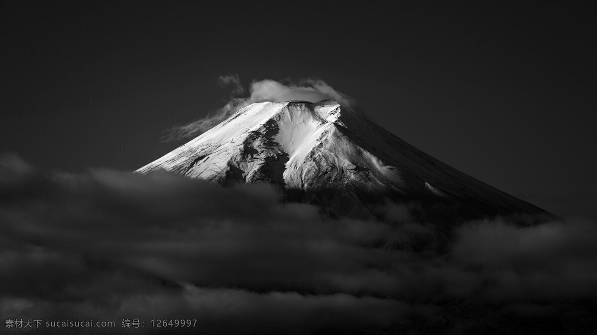 富士山 黑白 灰 雪景 图 黑白灰 雪山 高原 云顶 简约 朴素 意境 雪境 自然景观 自然风景