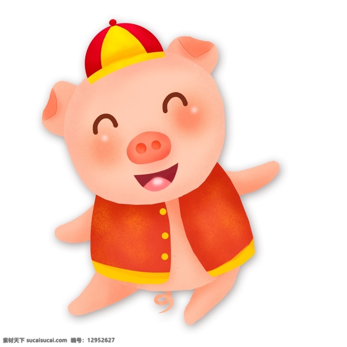 中国 风 手绘 开心 财神 小 猪 中国风 卡通 可爱 插画 小猪 猪猪形象 小猪形象