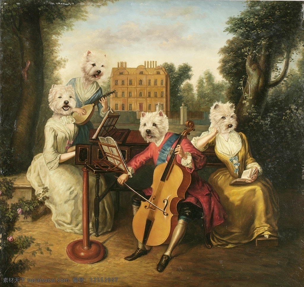 动物音乐会 狼先生 大提琴 油画钢琴 高清 时尚呆萌动物 文化艺术 绘画书法