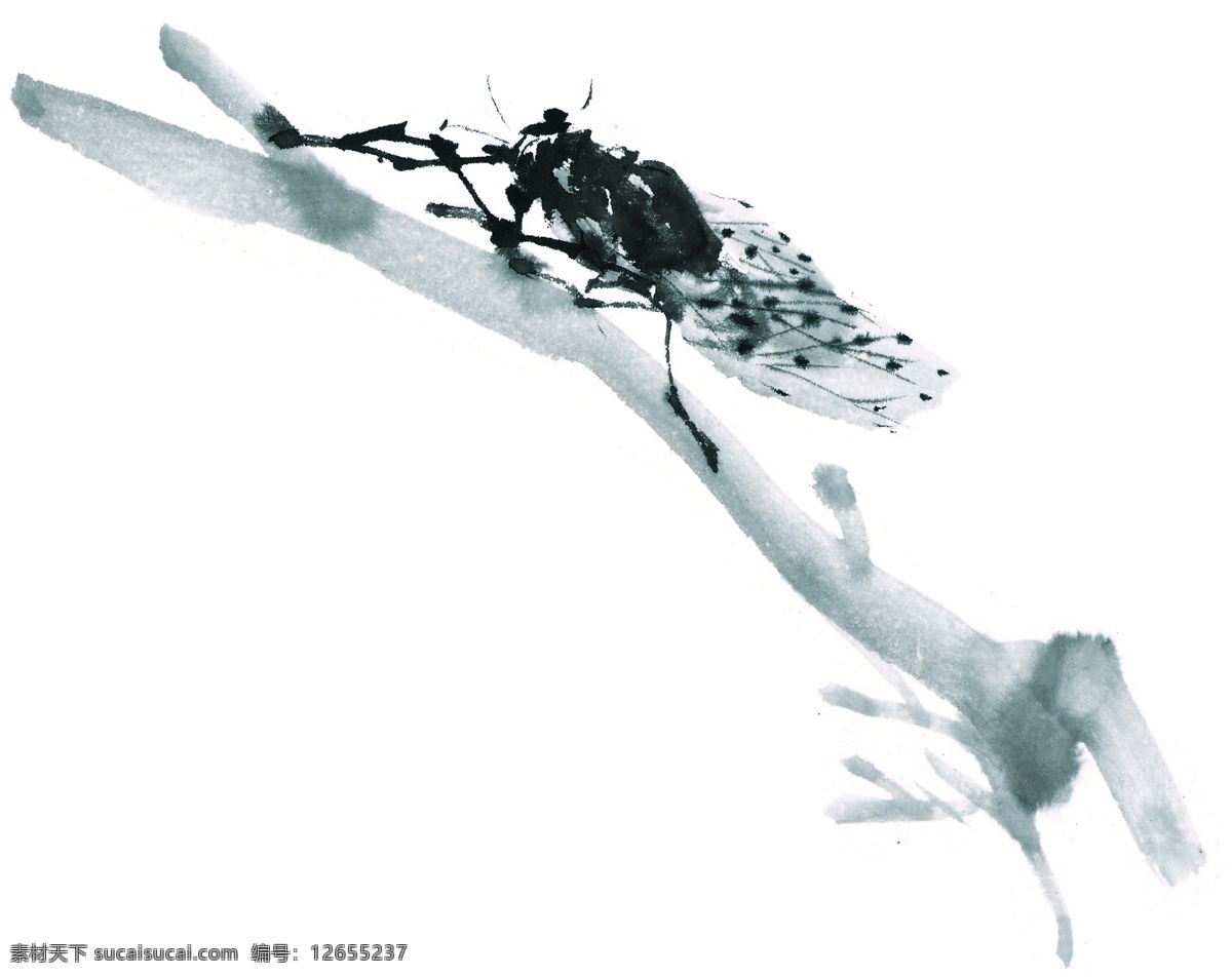 水墨风格的蝉 水墨 蝉 文化艺术 美术绘画 风格 昆虫 设计图库