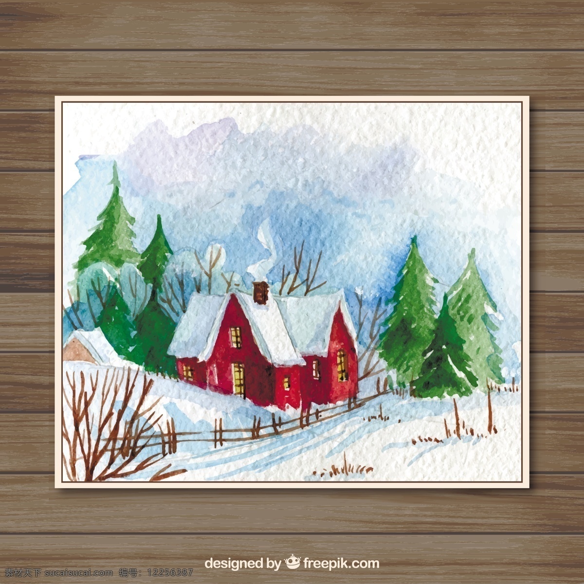 手绘雪屋卡 房子 手 卡 建筑 家庭 自然 雪 冬季 景观 画 灰色