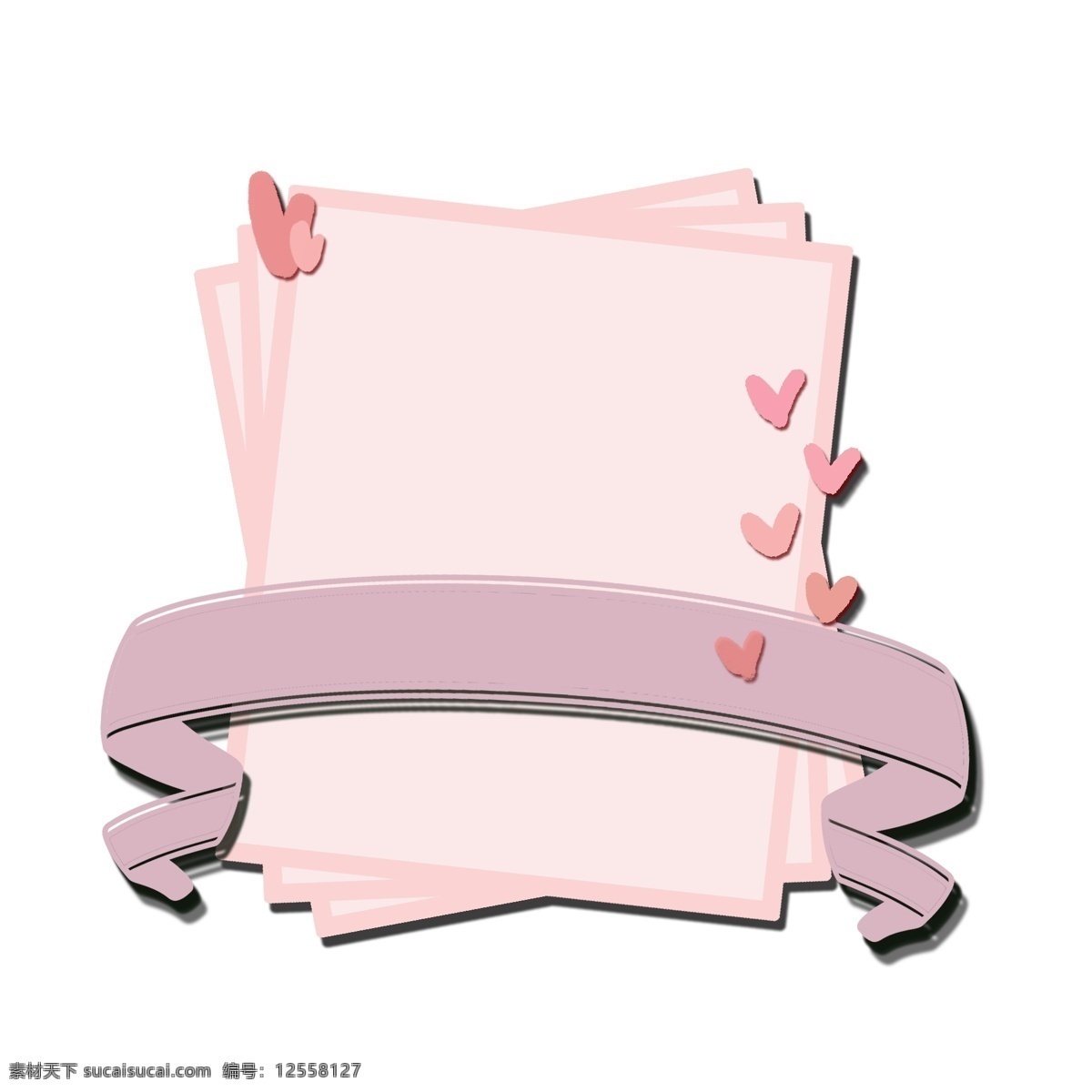 手绘 粉色 纸张 边框 商用 丝带 爱心 飘带 心形