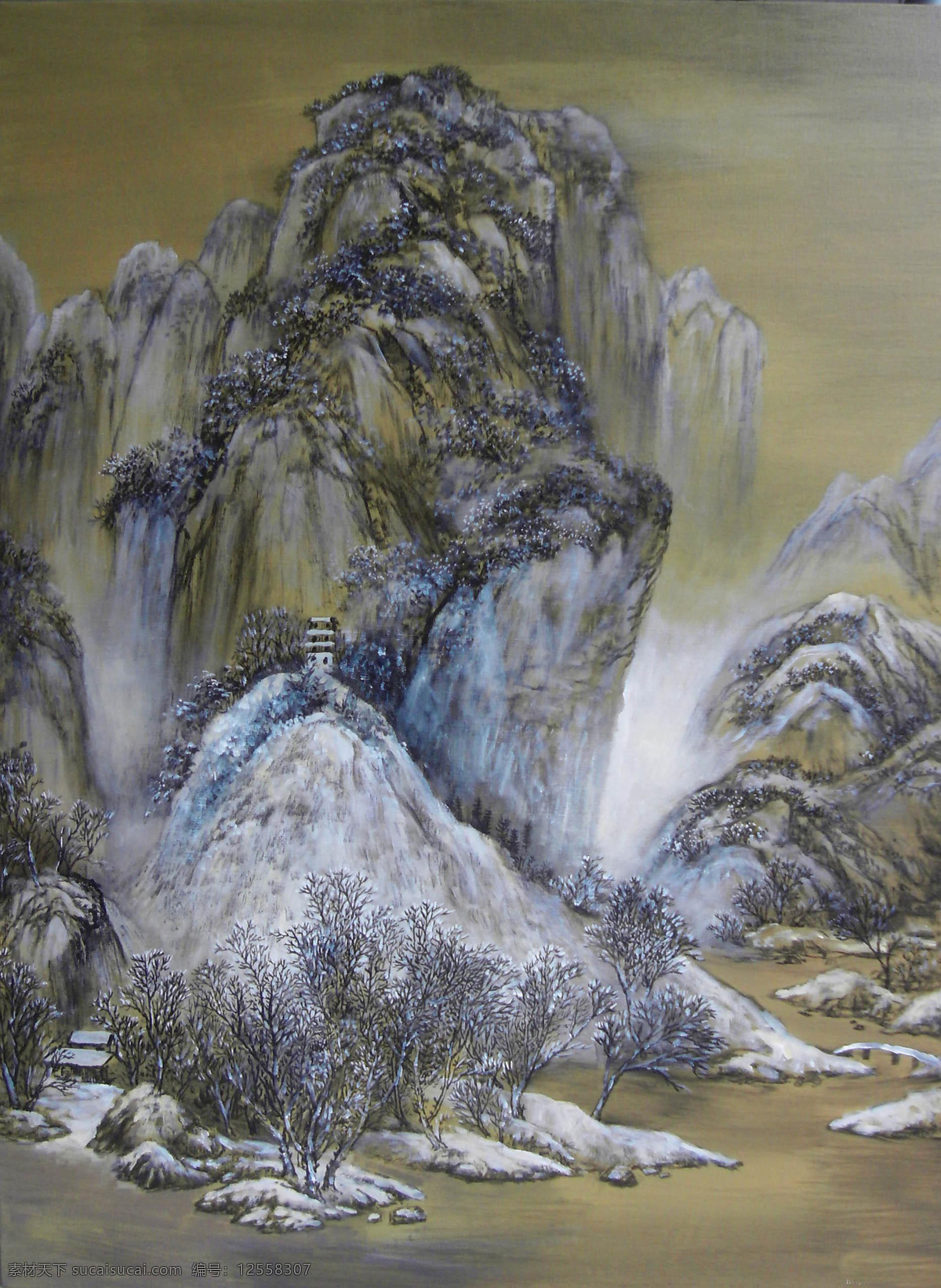 山水画 国画 中国画 山水国画 国画山水 写意画 彩墨山水画 书法 大师作品 风景画 写意 写意国画 国画写意 墨迹 水墨画 绘画 树木 植物 山峰 山 云雾 奇峰 溪水 瀑布 小河 河流 绘画书法 文化艺术