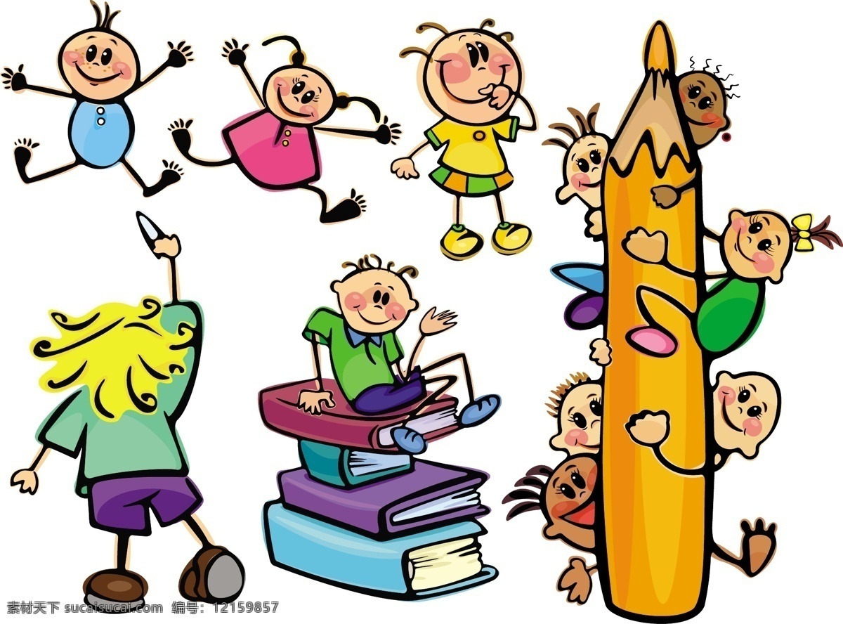 可爱 卡通 儿童 学习 主题 矢量 孩子 铅笔 人物 矢量卡通 书本 矢量图 矢量人物