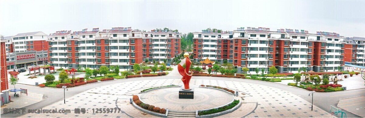 淮北 洪庄村 农村 新住宅 多层新楼 整齐排列 中心广场 火炬雕塑 花坛 商店 景观 景点 安徽 旅游摄影 建筑风光 国内旅游