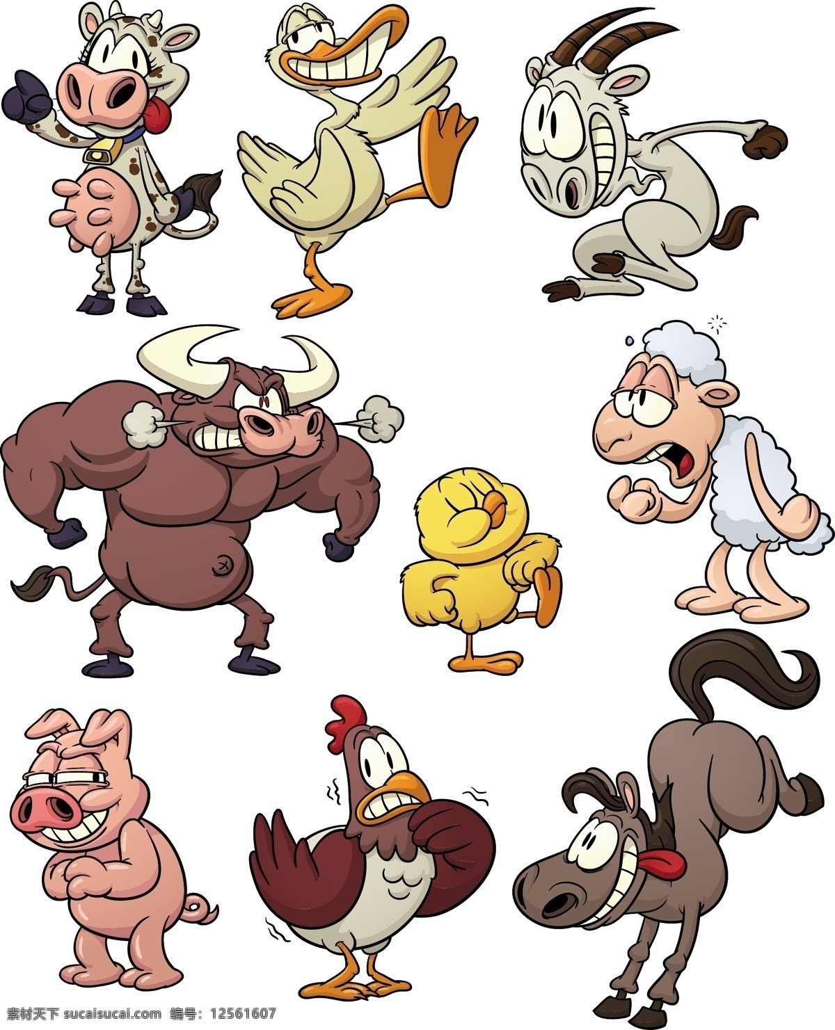 各种 动物 卡通 图 卡通鸡 卡通牛 卡通猪 卡通羊 卡通山羊 卡通公鸡 卡通设计