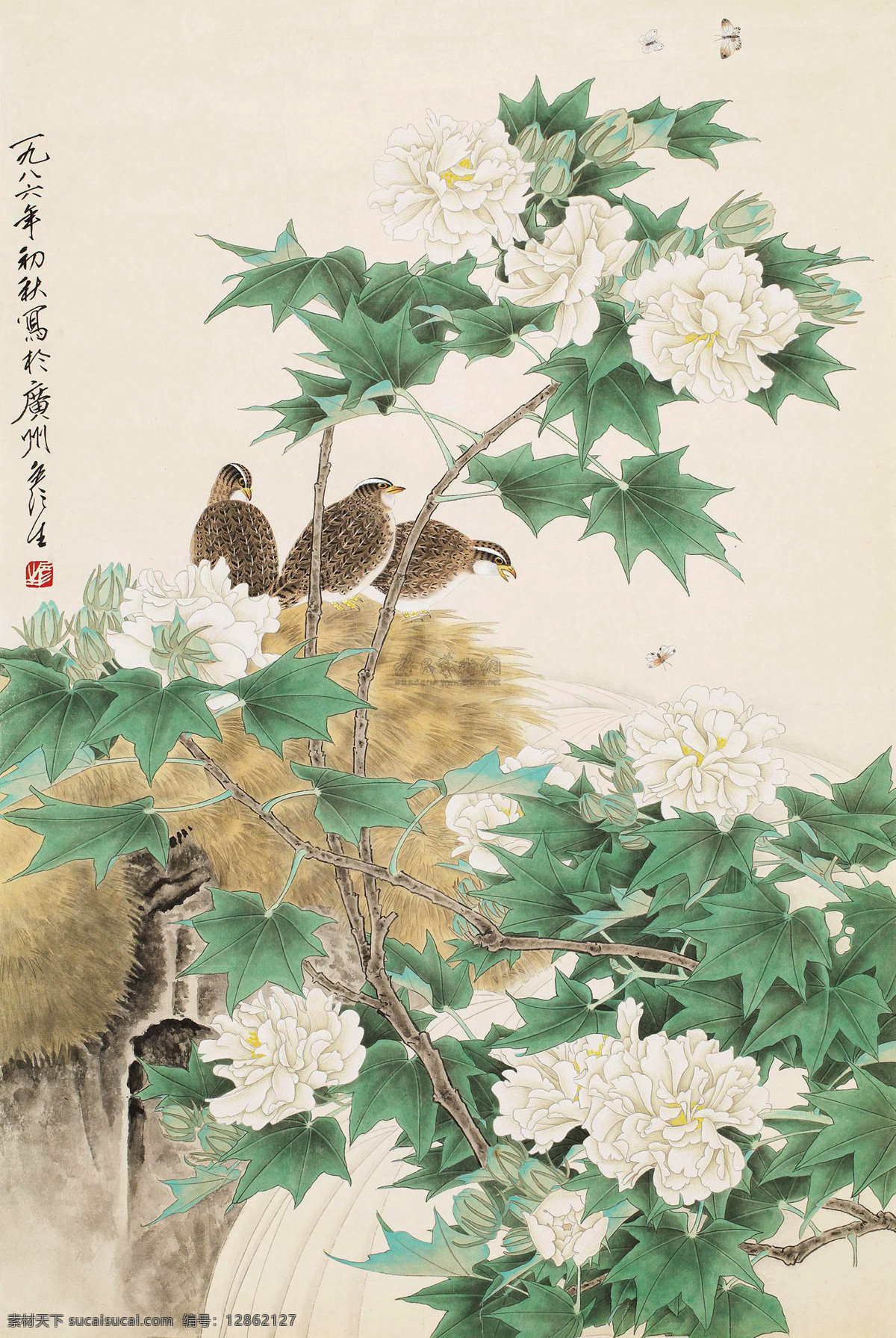 牡丹小鸟 国画 工笔 花鸟 花鸟画 工笔花鸟画 花鸟国画 艺术绘画 文化艺术 绘画书法