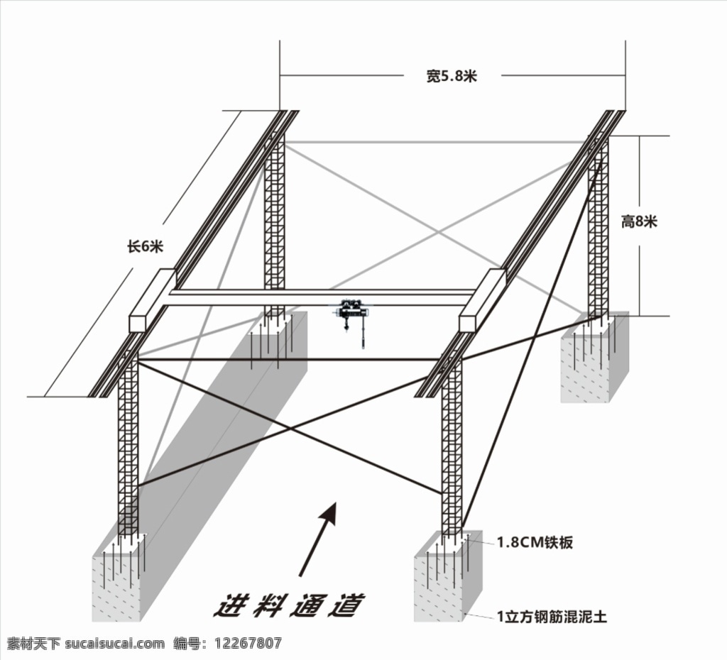 行吊示意图 行吊 吊 平时图 吊车 钢结构 现代科技 工业生产
