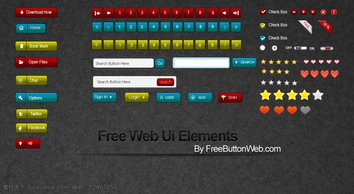 ui 元素 按钮 盒 高质量 web 创意 分页 高分辨率 接口 免费 清洁 时尚的 现代的 独特的 原始的 质量 新鲜的 设计新的 简单的 hd 用户界面 ui元素 详细的 工具箱 工具包 试剂盒 复选框 星级 的心 打开关闭切换 搜索按钮 搜索 收藏夹 矢量图