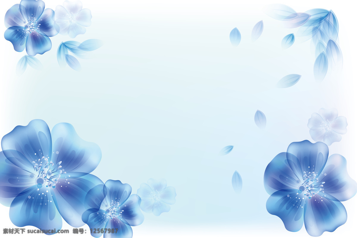 天蓝色 创意 花朵 装饰画 蓝色 美丽