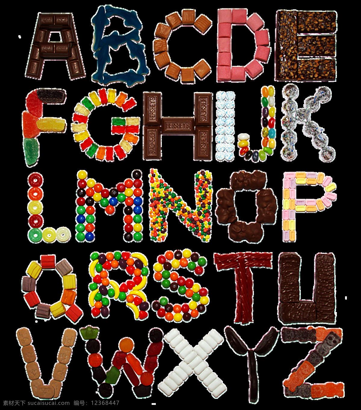 创意 糖果 拼贴 艺术 字母 26个字母 英文字母 创意拼贴字母 糖果拼贴字母 字母元素 艺术字母 大写艺术字母 彩色字母